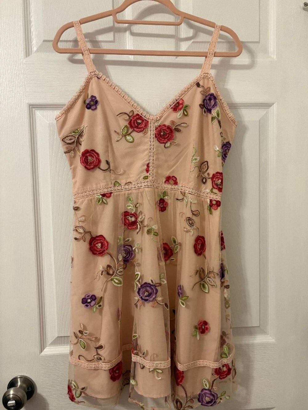 NWT BB Dakota "Gemma" embroidered mini dress, 8